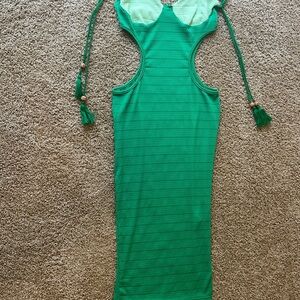 SHEIN Green Ribbed Bodycon Midi Dress Spaghetti Strap